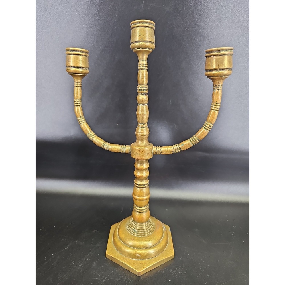Rare Antique 18th c Dutch Solid Brass‎ Candelabra Candlestick Dutch